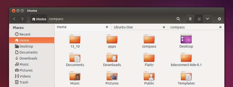 Nautilus no ubuntu tem abas